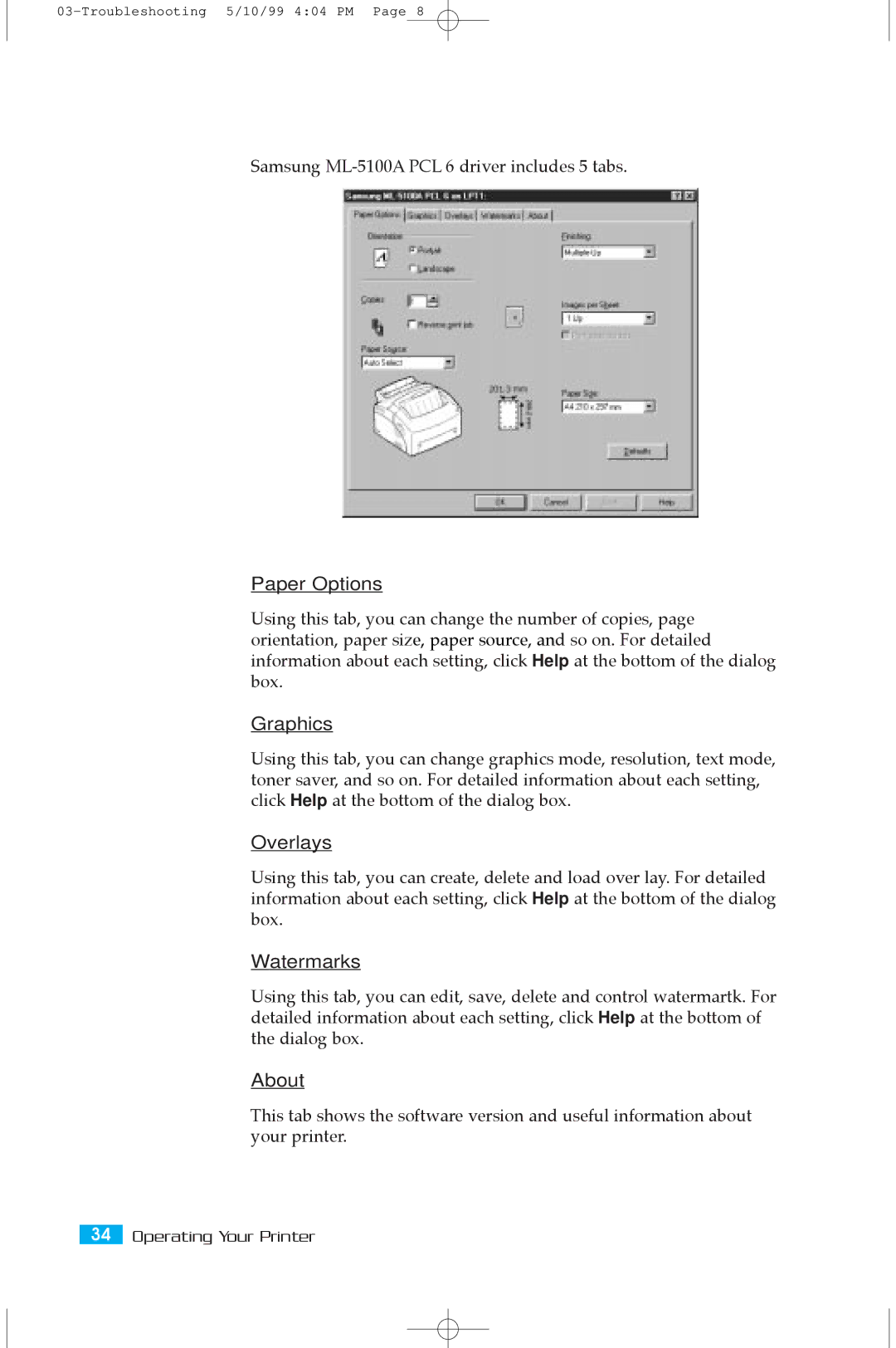 Samsung 5100A user manual Paper Options 