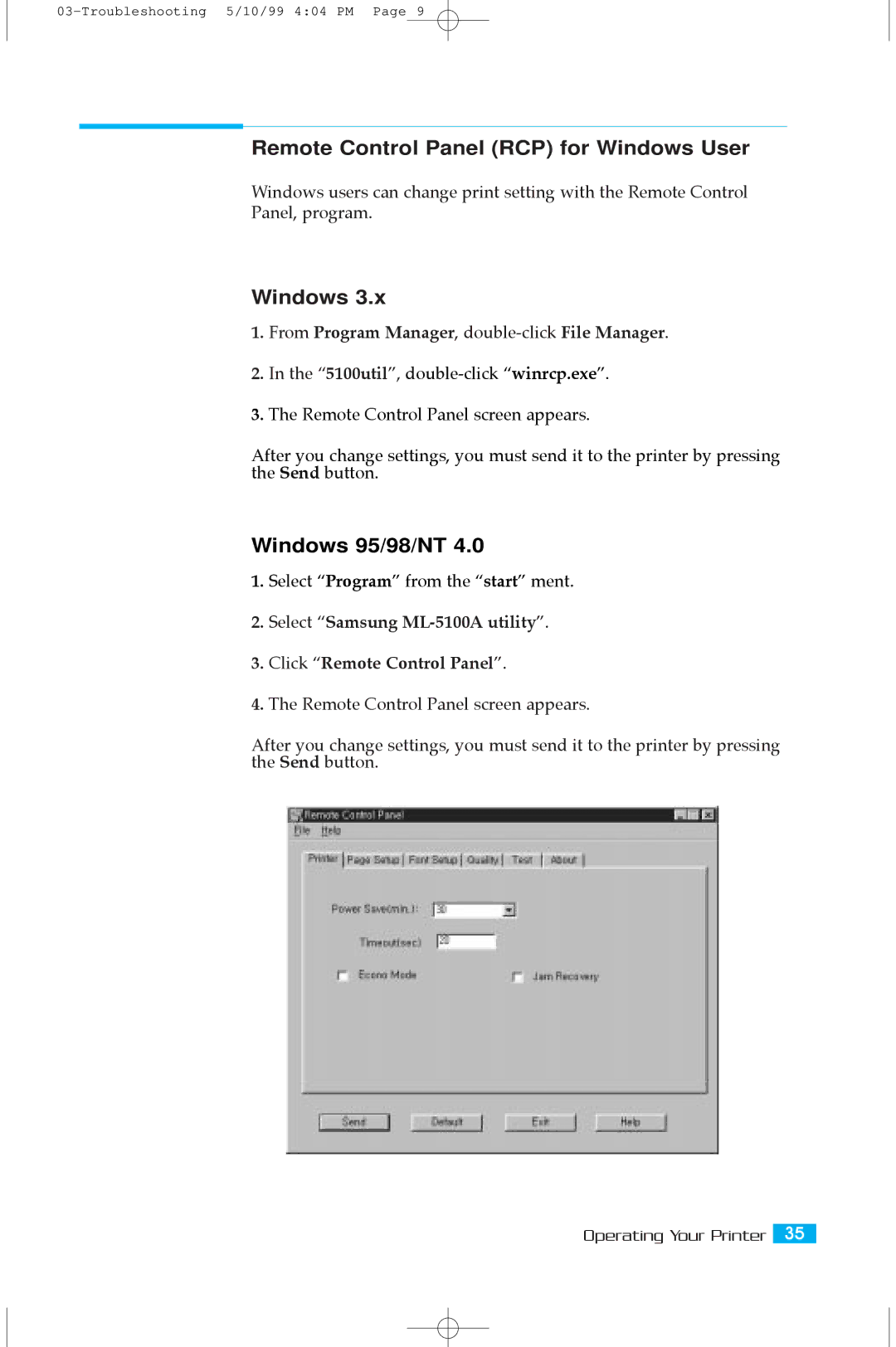 Samsung 5100A Remote Control Panel RCP for Windows User, Windows 95/98/NT, From Program Manager, double-clickFile Manager 