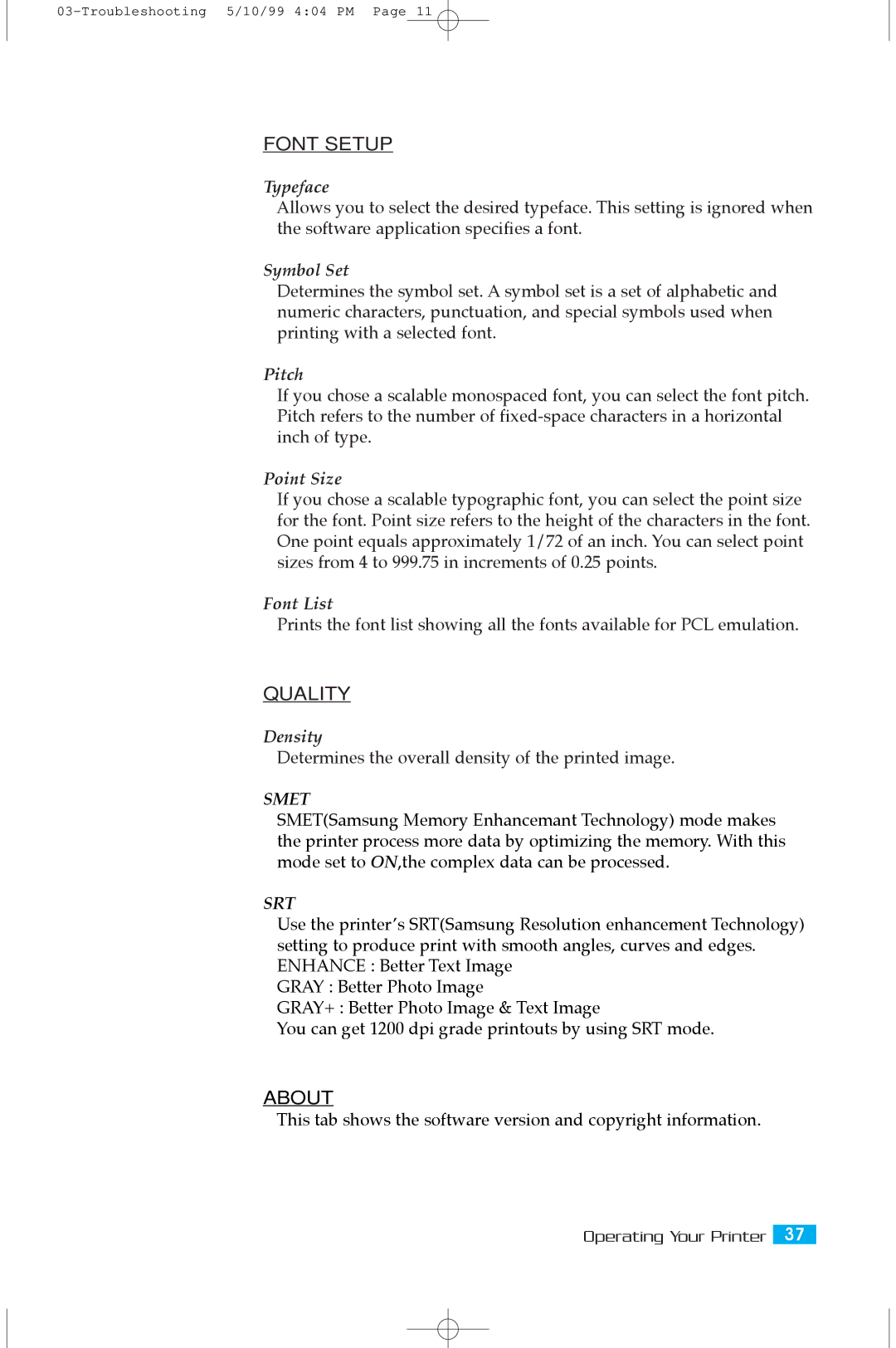 Samsung 5100A user manual Font Setup 