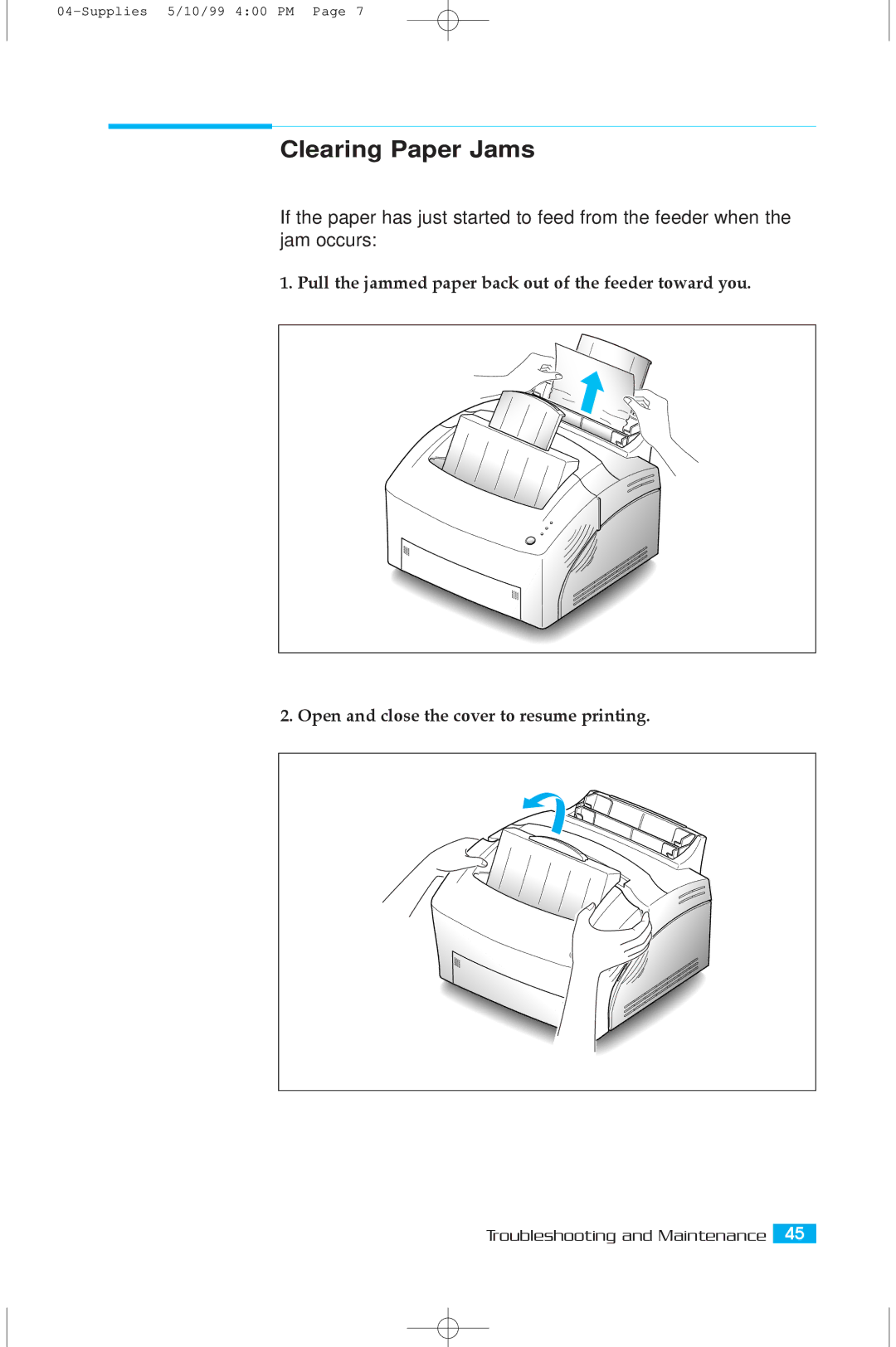 Samsung 5100A user manual Clearing Paper Jams 