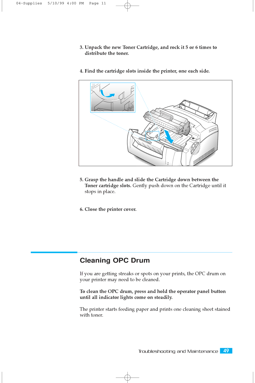 Samsung 5100A user manual Cleaning OPC Drum 