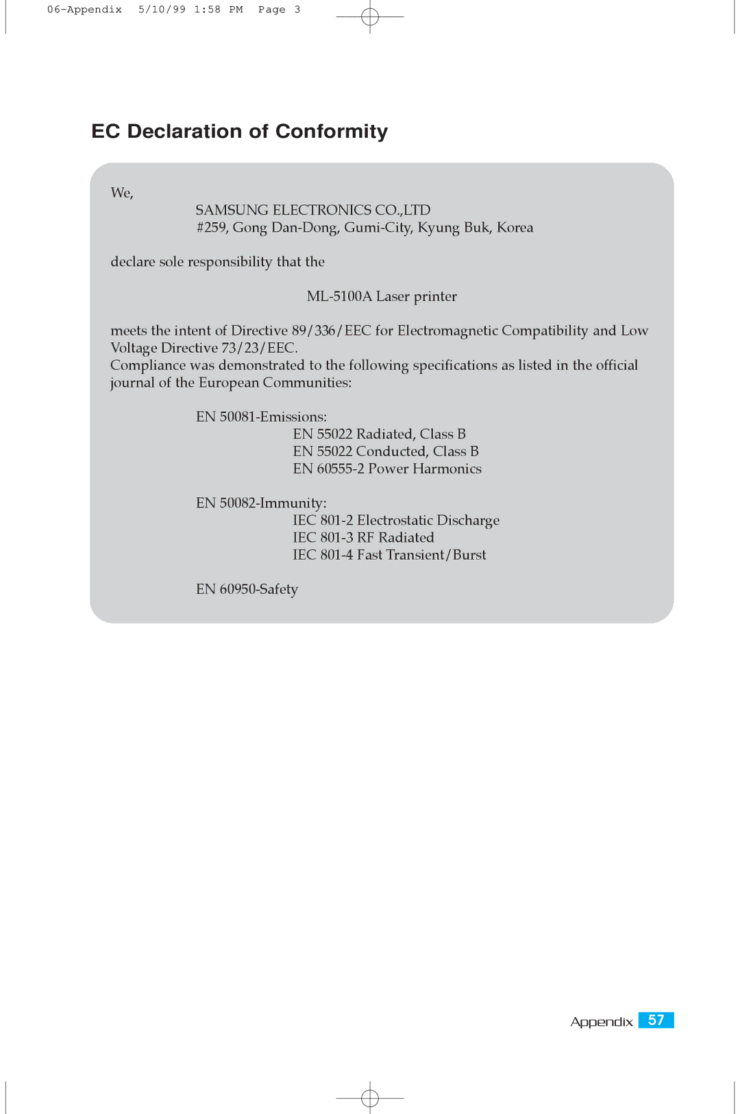 Samsung 5100A user manual EC Declaration of Conformity 