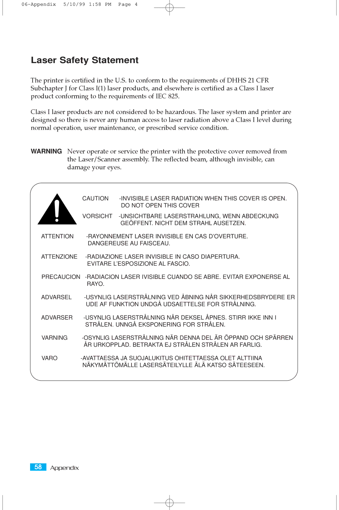 Samsung 5100A user manual Laser Safety Statement 