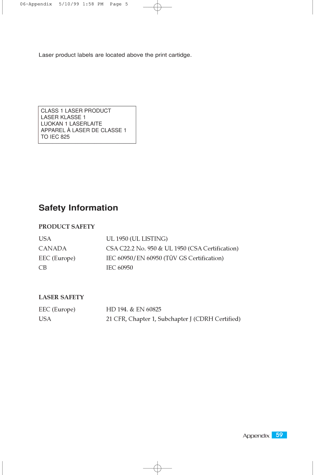 Samsung 5100A user manual Safety Information, Product Safety 