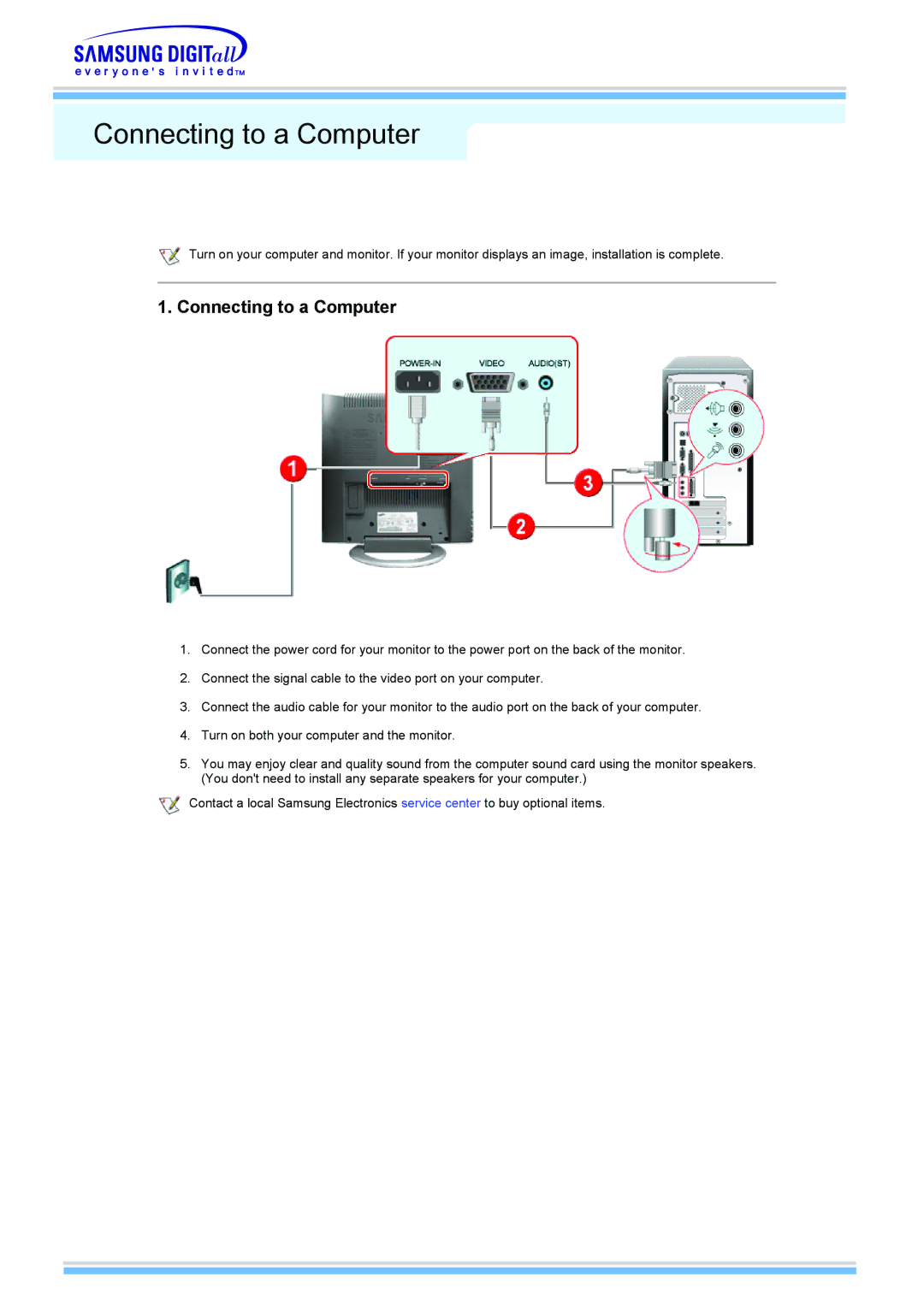 Samsung 510MP manual Connecting to a Computer 