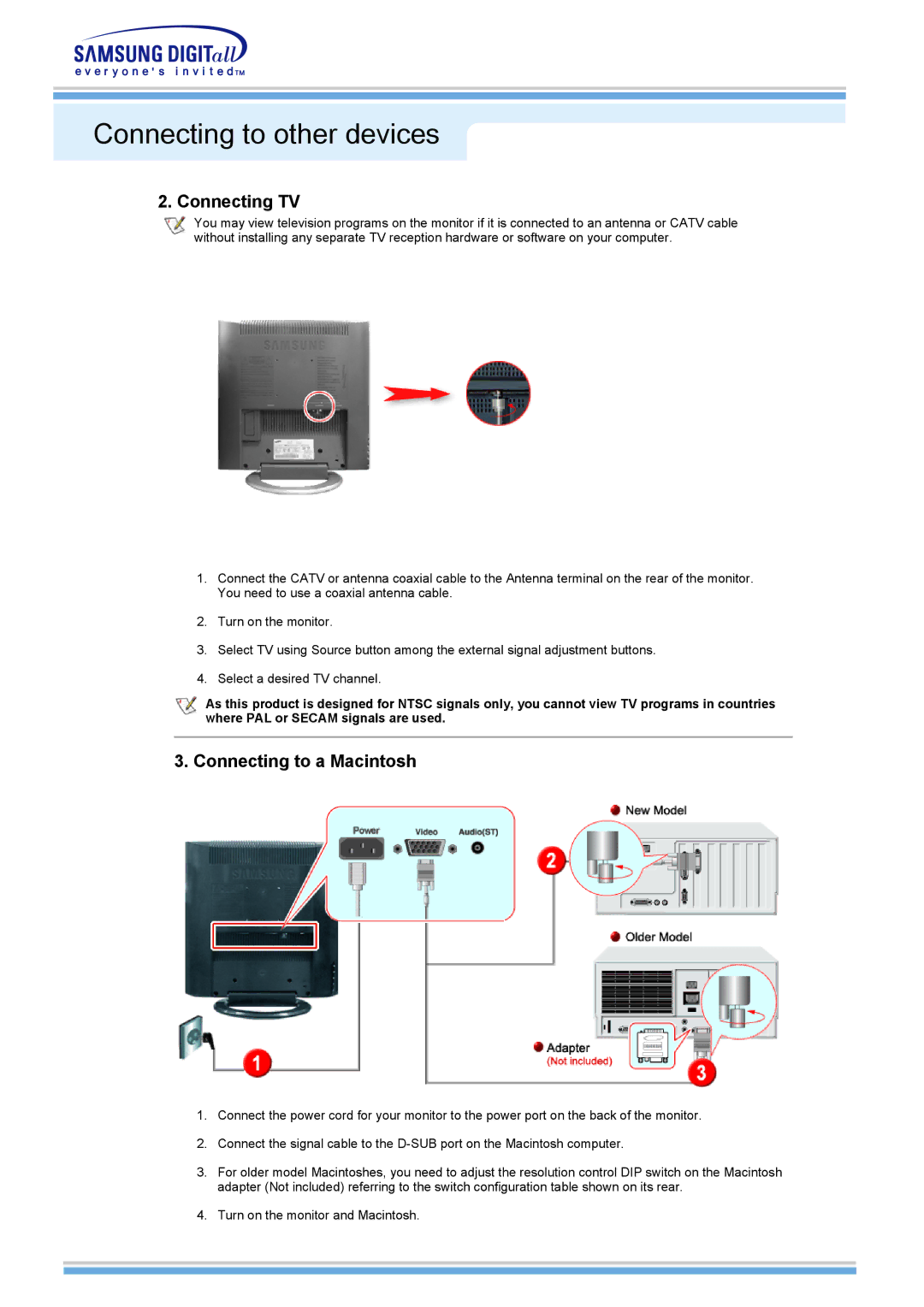 Samsung 510MP manual Connecting TV, Connecting to a Macintosh 