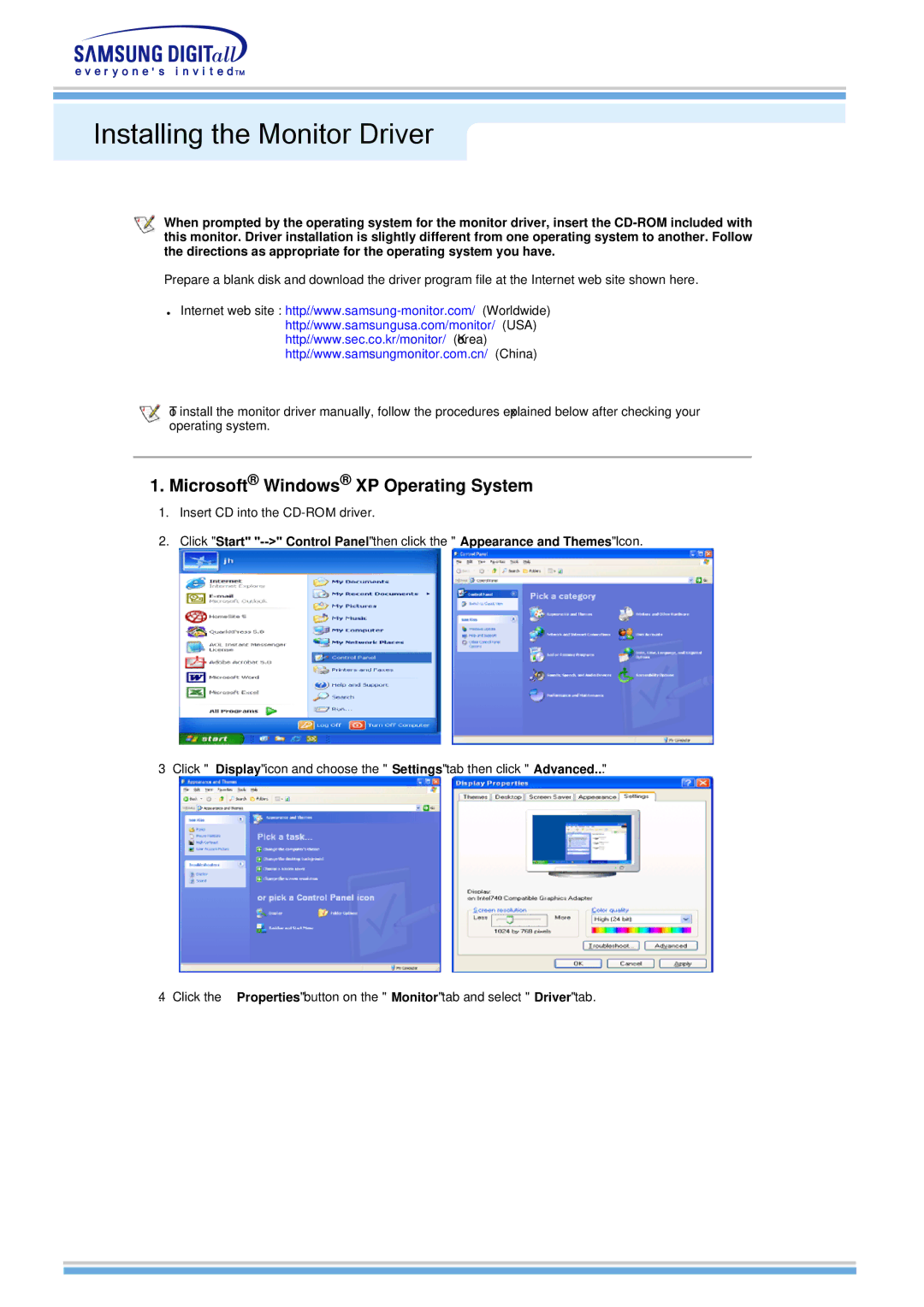 Samsung 510MP manual Microsoft Windows XP Operating System 