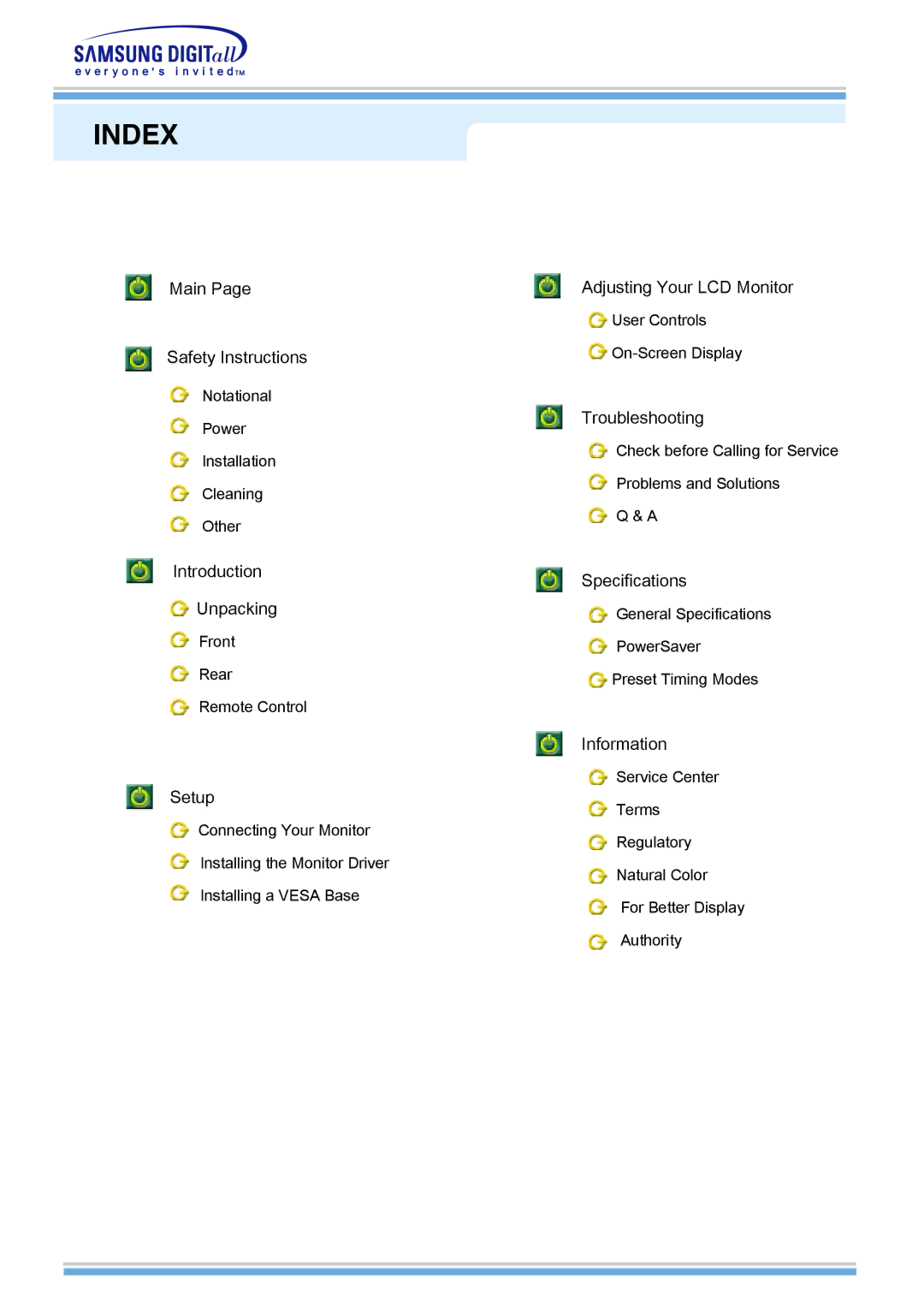 Samsung 510MP manual Index 