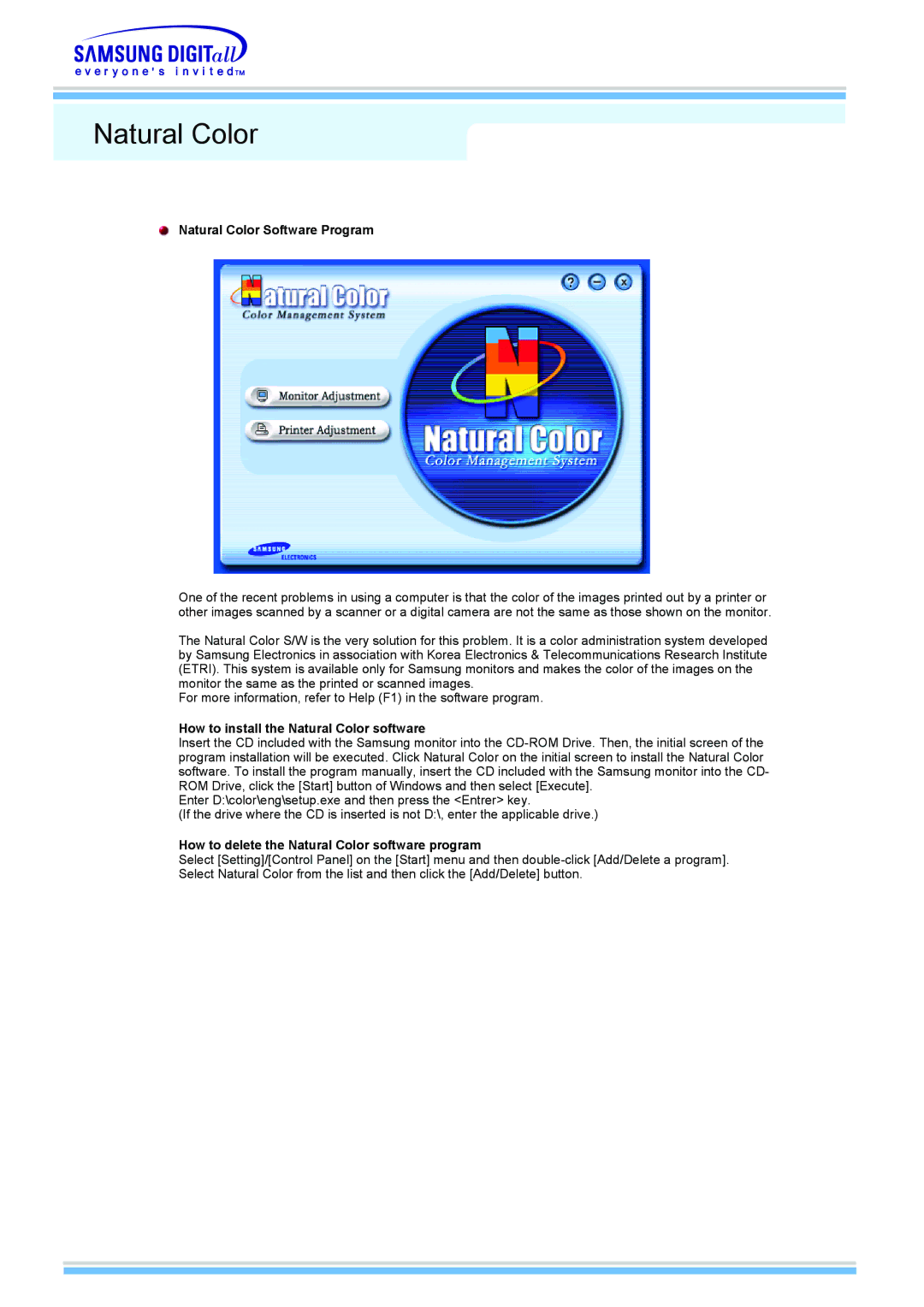 Samsung 510MP manual Natural Color Software Program, How to install the Natural Color software 