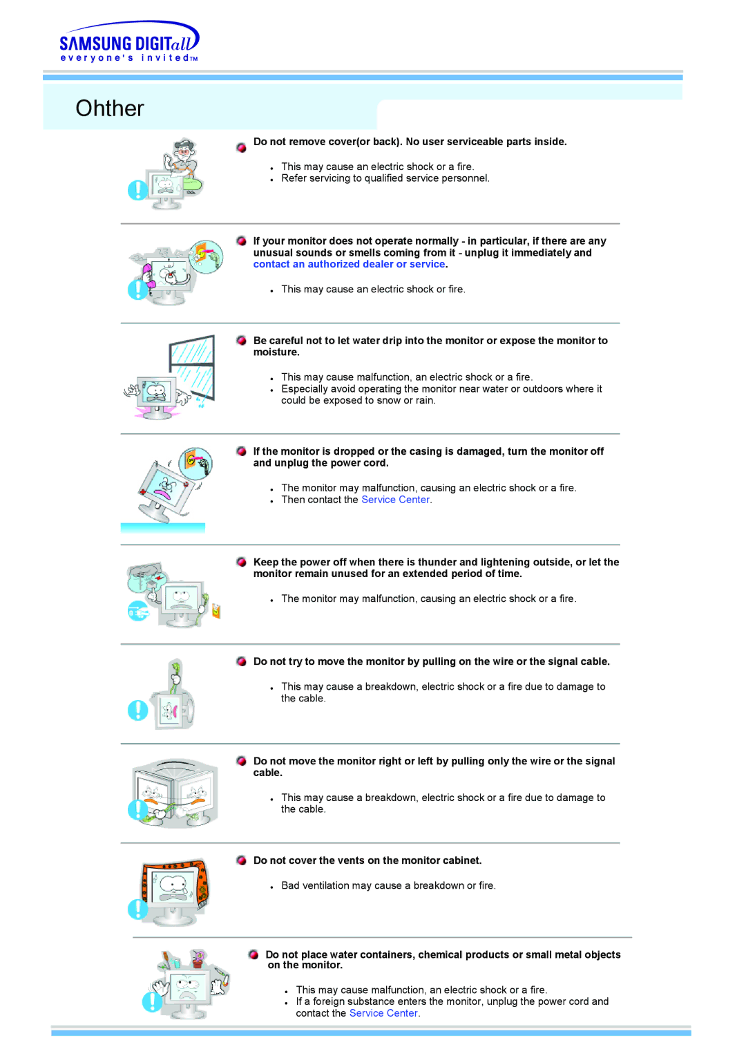 Samsung 510MP manual Ohther, Do not cover the vents on the monitor cabinet 