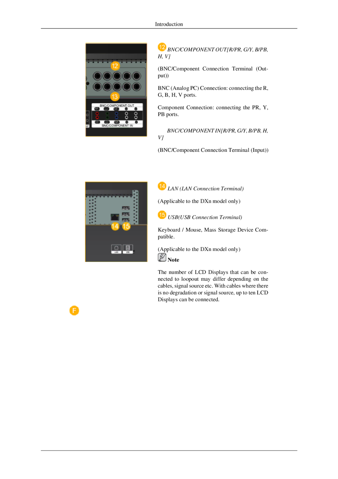 Samsung 520DXN user manual Bnc/Component Outr/Pr, G/Y, B/Pb, H 