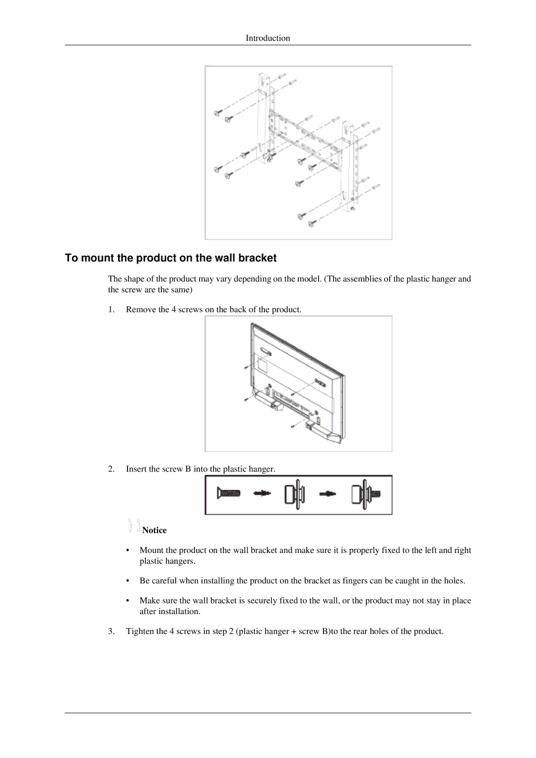 Samsung 520DXN user manual To mount the product on the wall bracket 