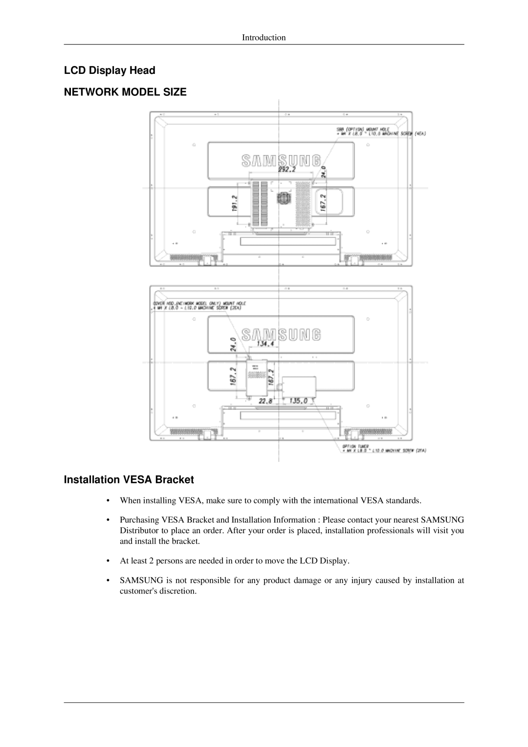 Samsung 520DXN user manual Network Model Size 