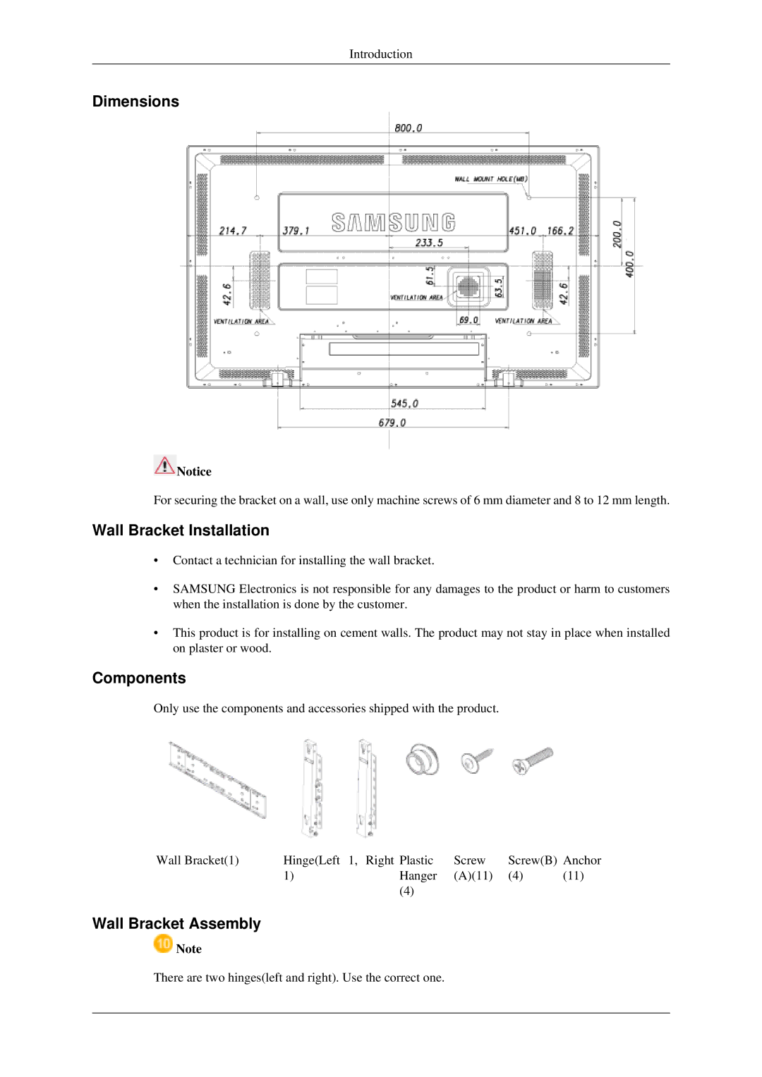 Samsung 520DXN user manual Dimensions 