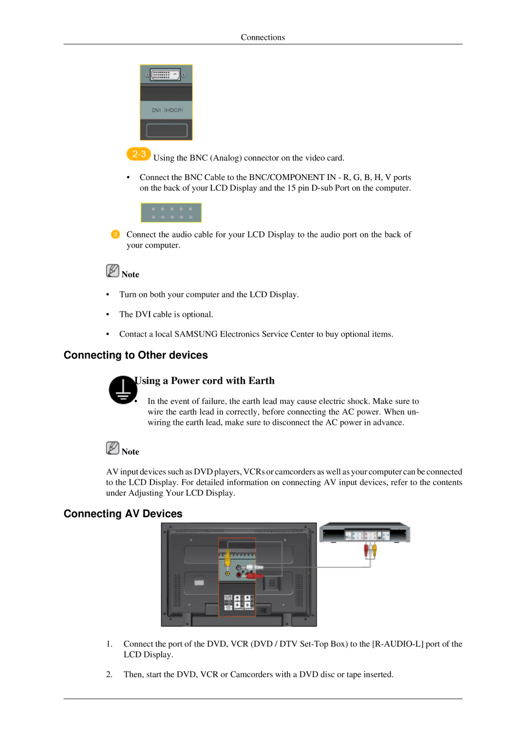 Samsung 520DXN user manual Connecting to Other devices, Connecting AV Devices 