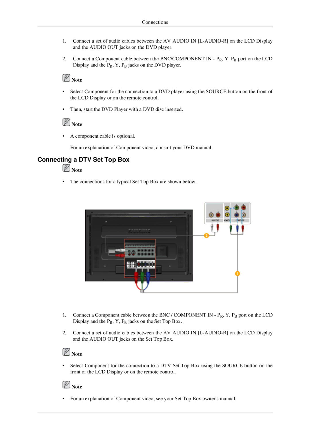 Samsung 520DXN user manual Connecting a DTV Set Top Box 