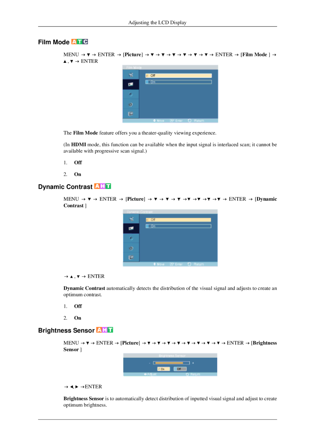 Samsung 520DXN user manual Film Mode, Dynamic Contrast 