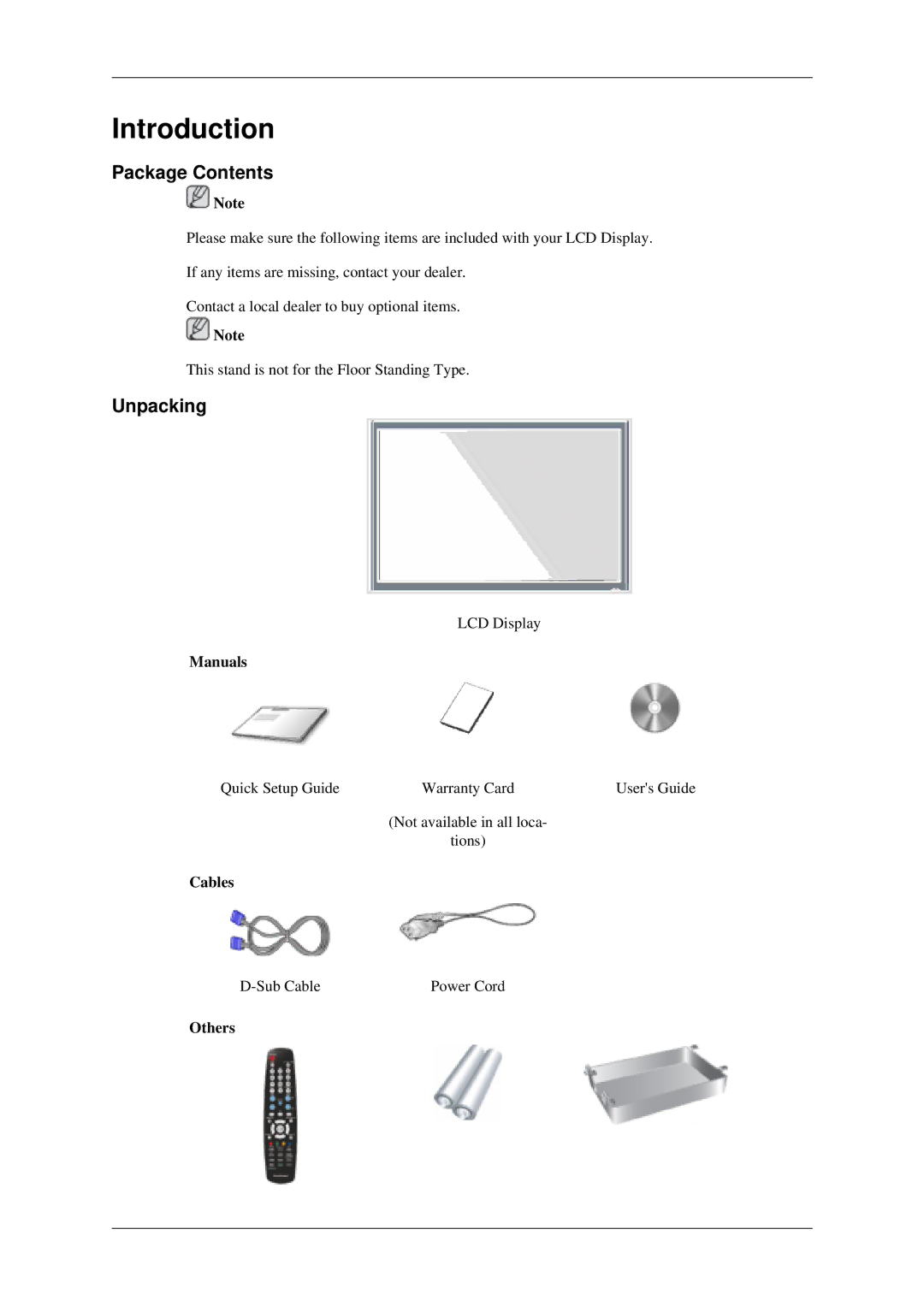 Samsung 520DXN user manual Package Contents, Unpacking 