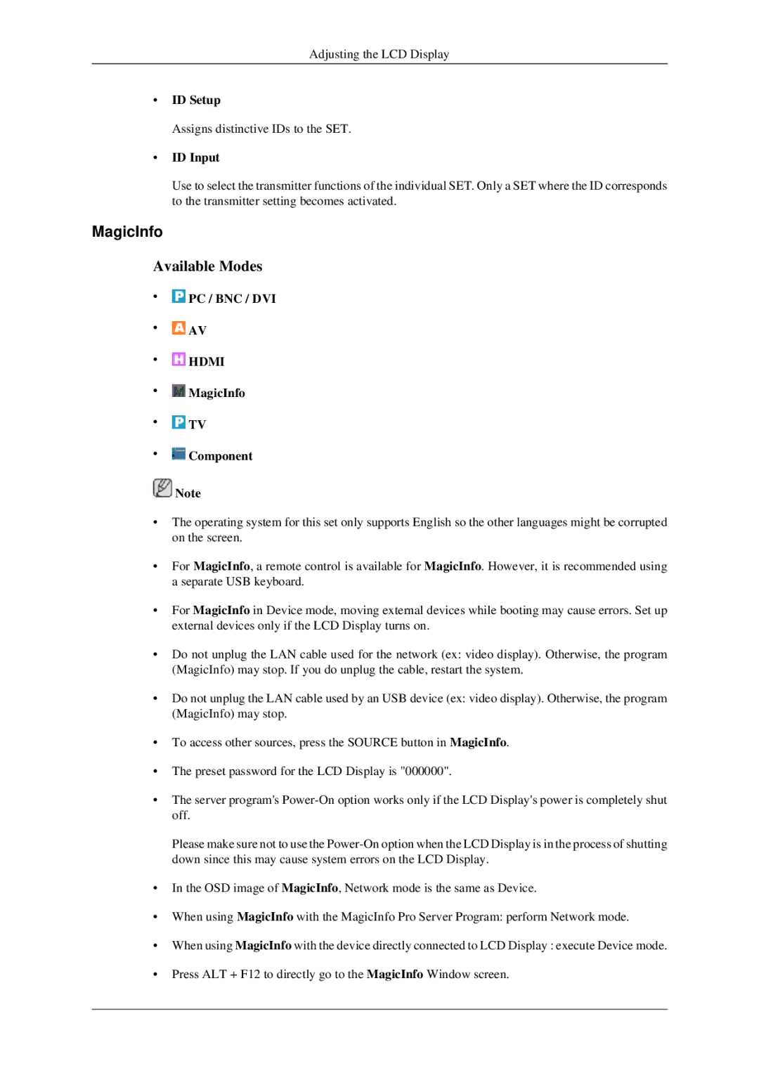 Samsung 520DXN user manual MagicInfo, ID Setup, ID Input 