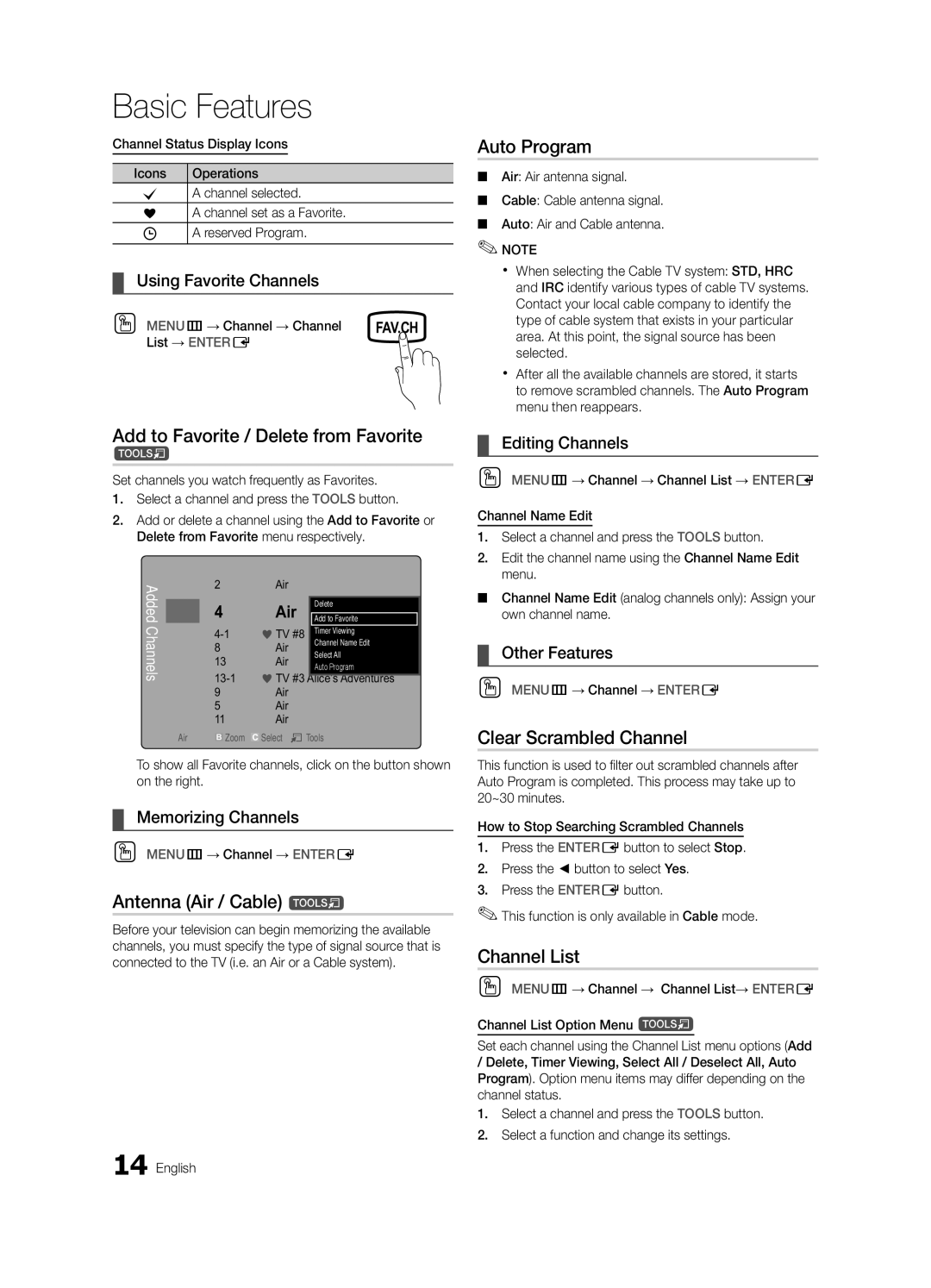 Samsung 530 user manual Antenna Air / Cable t, Auto Program, Clear Scrambled Channel 