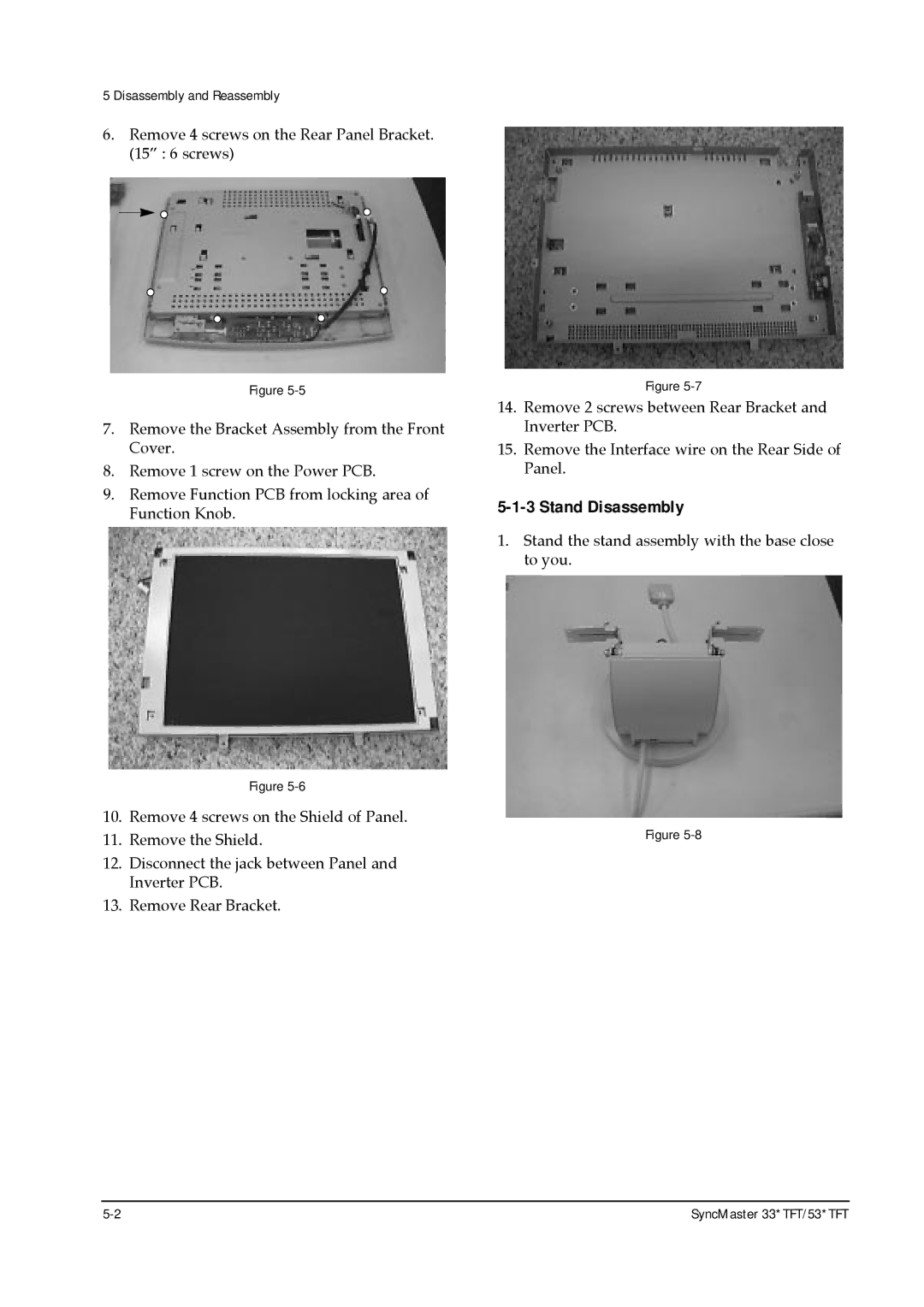 Samsung 330TFT, 530TFT, 530 TFT, 531 TFT, 531TFT, 331 TFT specifications Stand Disassembly 