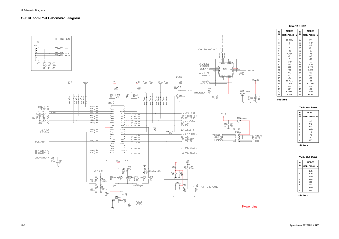 Samsung 531 TFT, 530TFT, 530 TFT, 531TFT, 330TFT, 331 TFT specifications Micom Part Schematic Diagram 