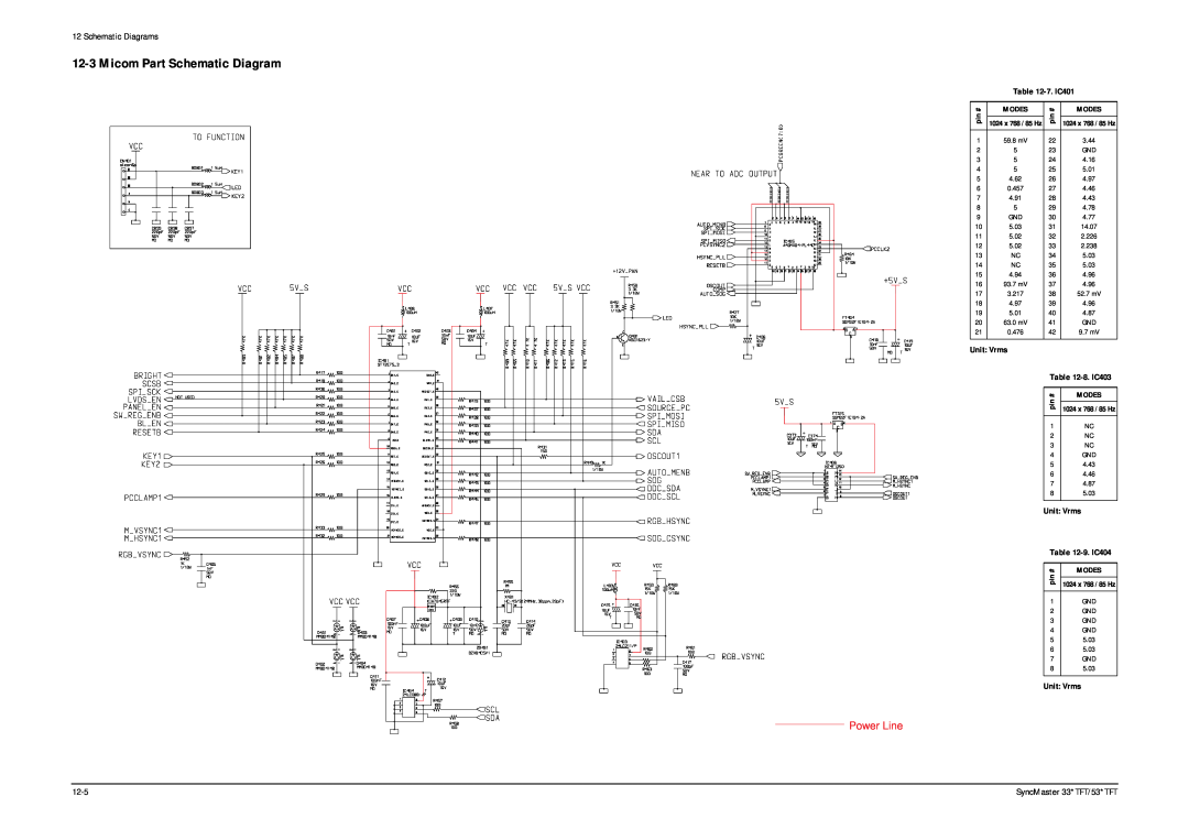 Samsung 531 TFT, 530TFT, 530 TFT, 531TFT, 330TFT, 331 TFT Micom Part Schematic Diagram, Power Line, 1024 x 768 / 85 Hz 