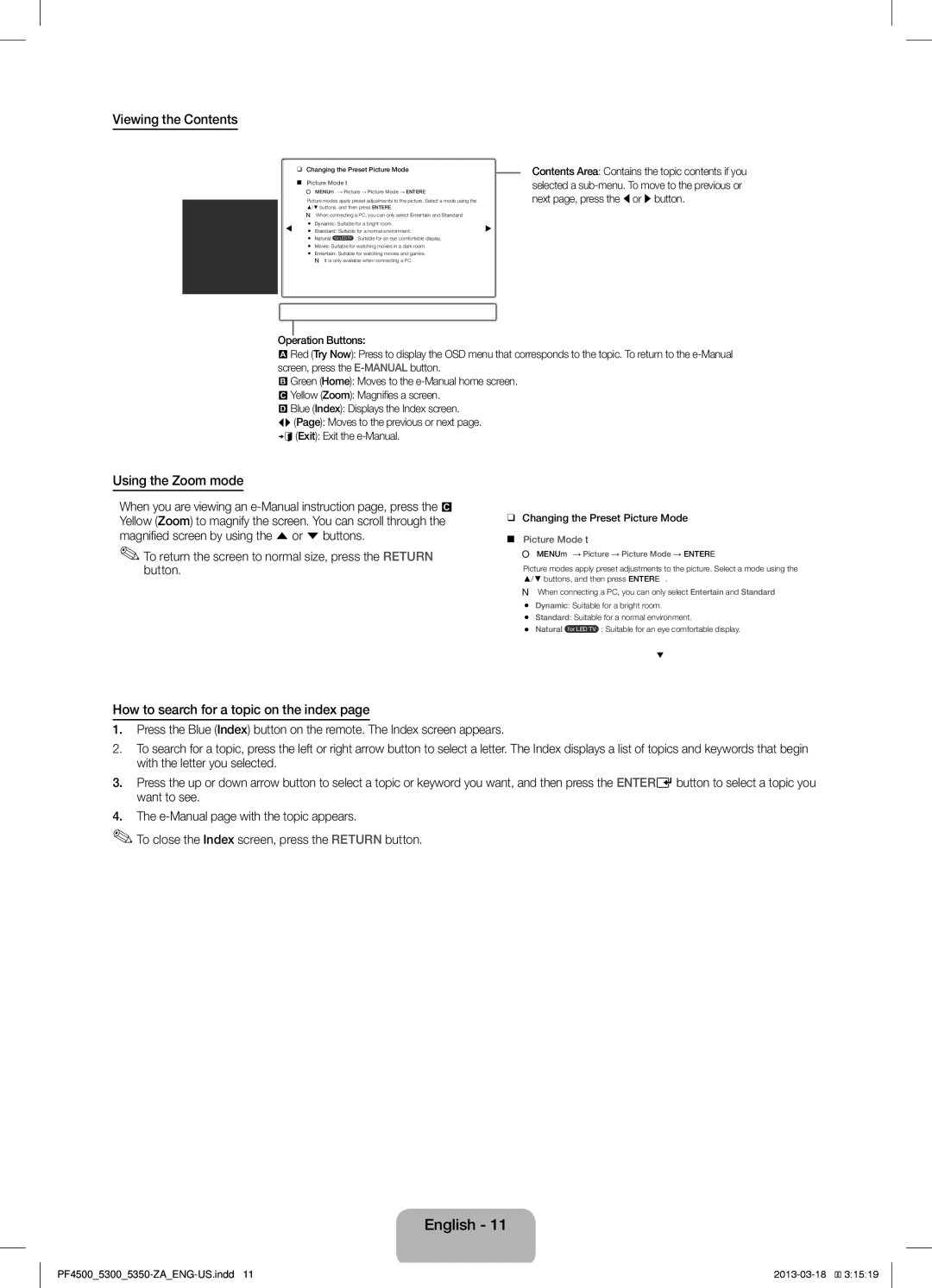 Samsung 4500, 5350, 5300, 4550 user manual Viewing the Contents, Using the Zoom mode, How to search for a topic on the index 