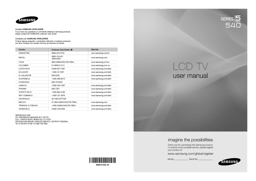 Samsung LNA50PD, LN32A540 user manual Contact Samsung Worldwide, Contacte con Samsung Worldwide, BN68-01393L-00 