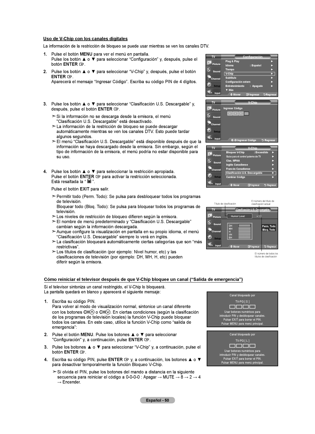 Samsung LN2A540P2D, LNA50PD, LN32A540, Series L5 user manual Uso de V-Chip con los canales digitales 