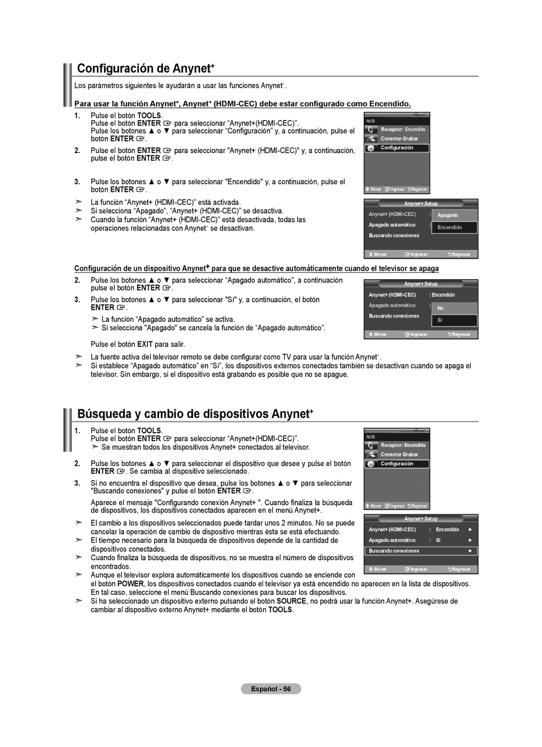 Samsung Series L5, LNA50PD, LN32A540, LN2A540P2D Configuración de Anynet+, Búsqueda y cambio de dispositivos Anynet+ 