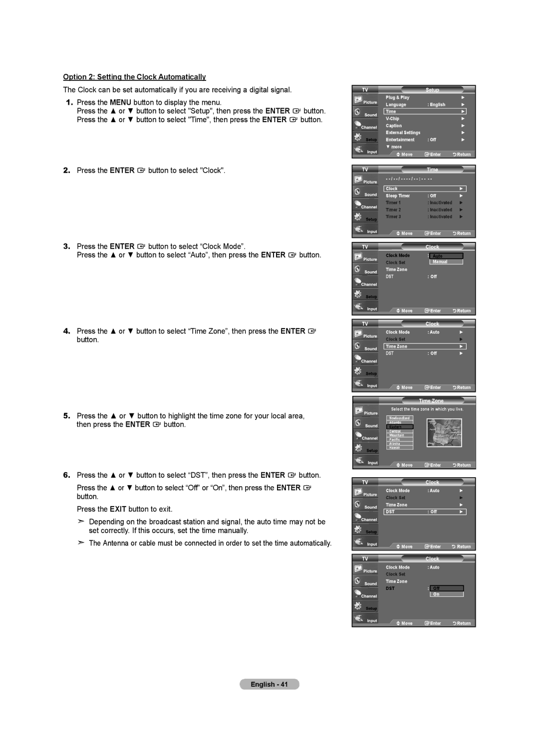 Samsung LN2A540P2D, LNA50PD, LN32A540, Series L5 user manual Option 2 Setting the Clock Automatically, Time Zone, TVClock 