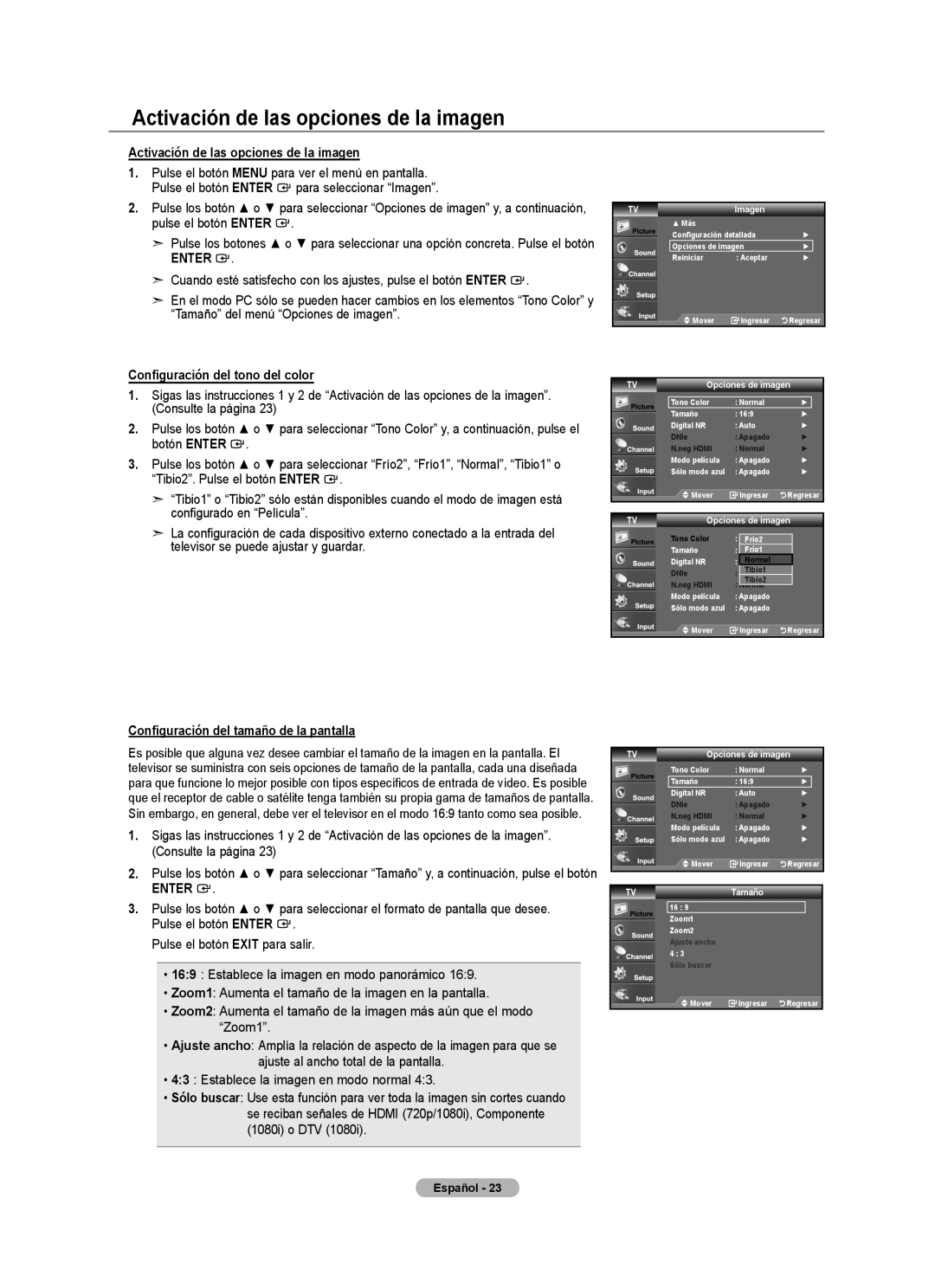 Samsung LNA50PD, LN32A540, LN2A540P2D Activación de las opciones de la imagen, Configuración del tono del color 