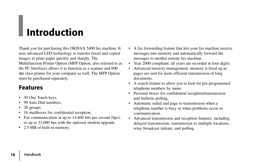 Samsung 5400 manual Introduction, Features 