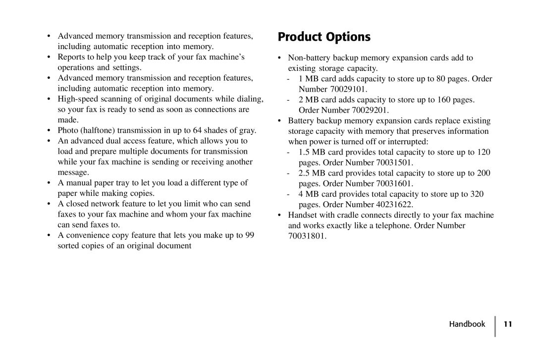 Samsung 5400 manual Product Options 