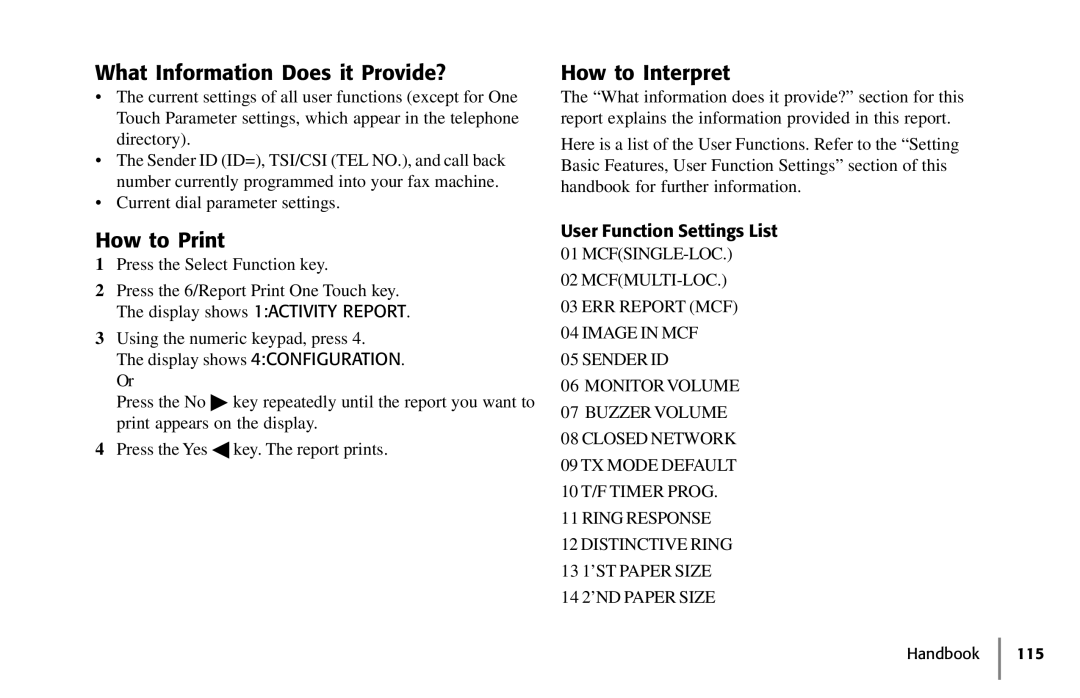 Samsung 5400 manual User Function Settings List 