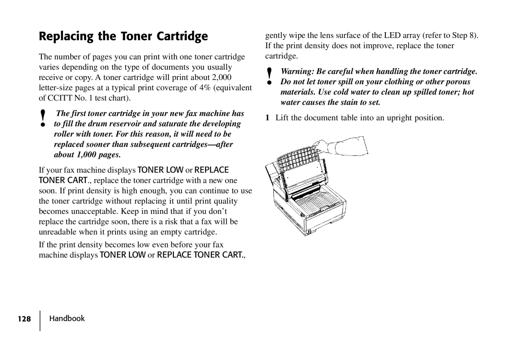 Samsung 5400 manual Replacing the Toner Cartridge 