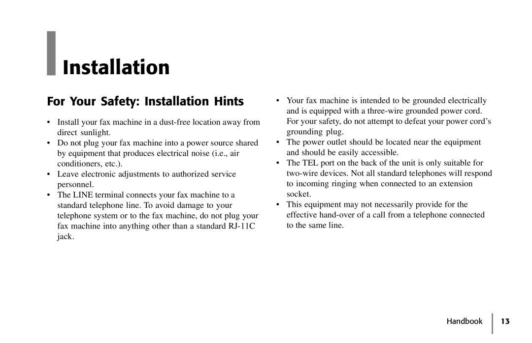 Samsung 5400 manual For Your Safety Installation Hints 