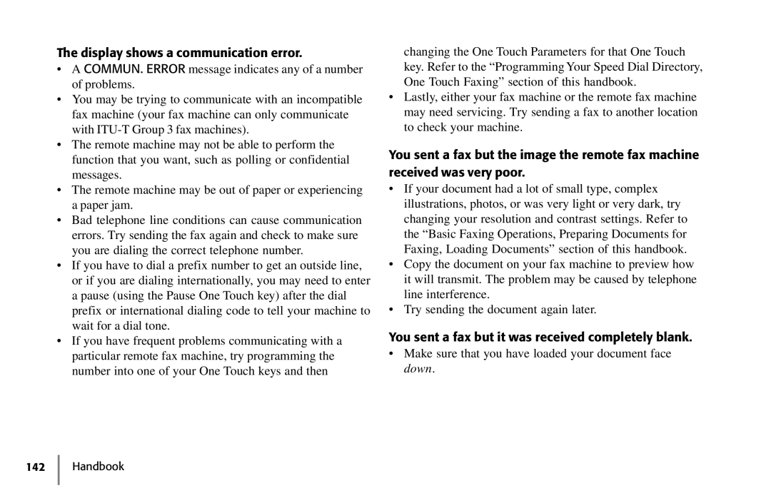 Samsung 5400 manual Display shows a communication error, You sent a fax but it was received completely blank 