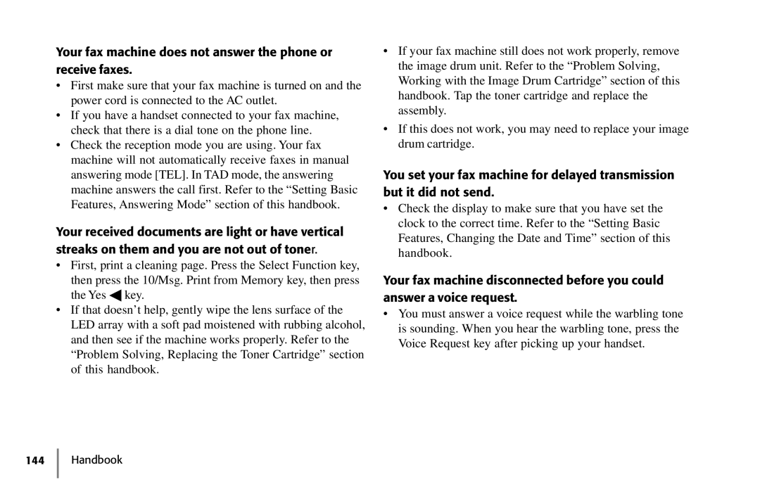 Samsung 5400 manual Your fax machine does not answer the phone or receive faxes 