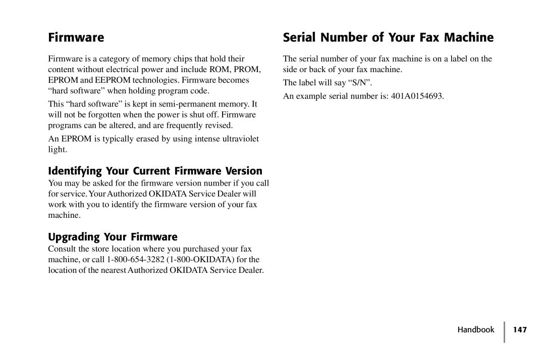 Samsung 5400 manual Firmware Serial Number of Your Fax Machine, Identifying Your Current Firmware Version 