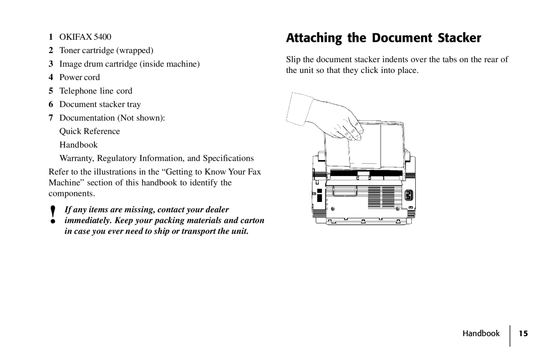 Samsung 5400 manual Attaching the Document Stacker 