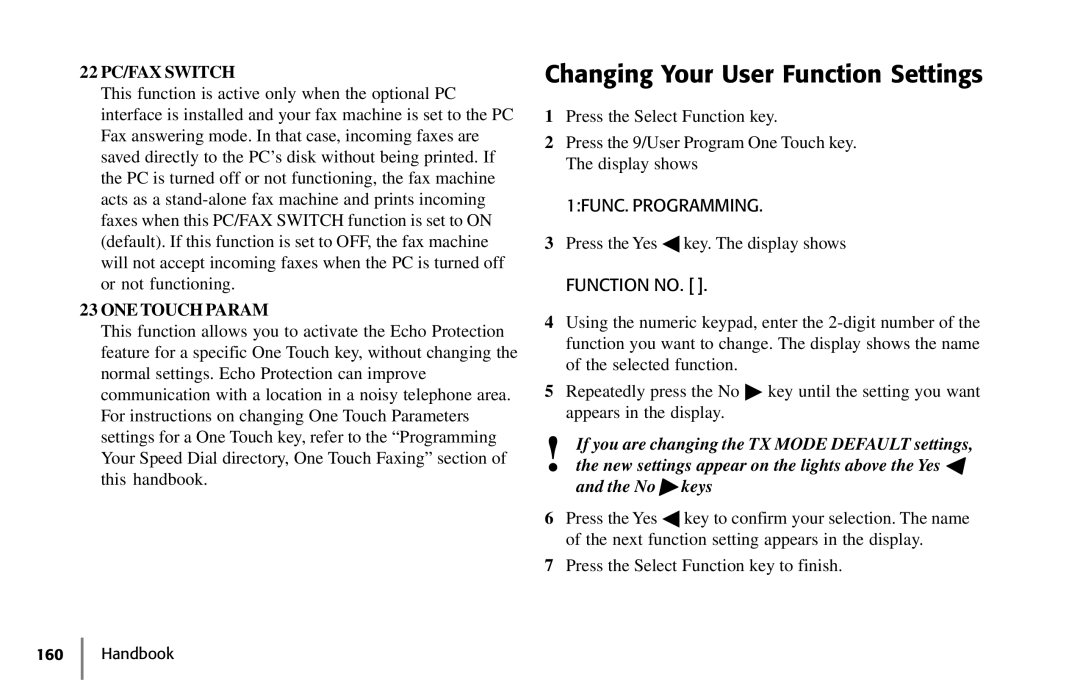 Samsung 5400 manual Changing Your User Function Settings, 1FUNC. Programming 