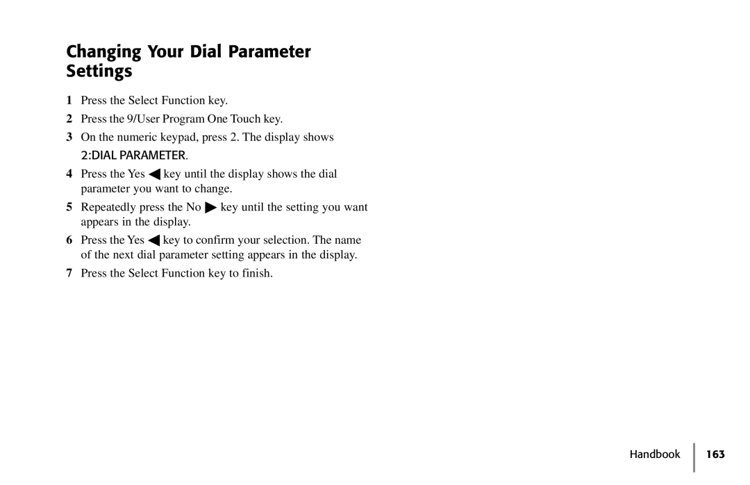 Samsung 5400 manual Changing Your Dial Parameter Settings, 2DIAL Parameter 