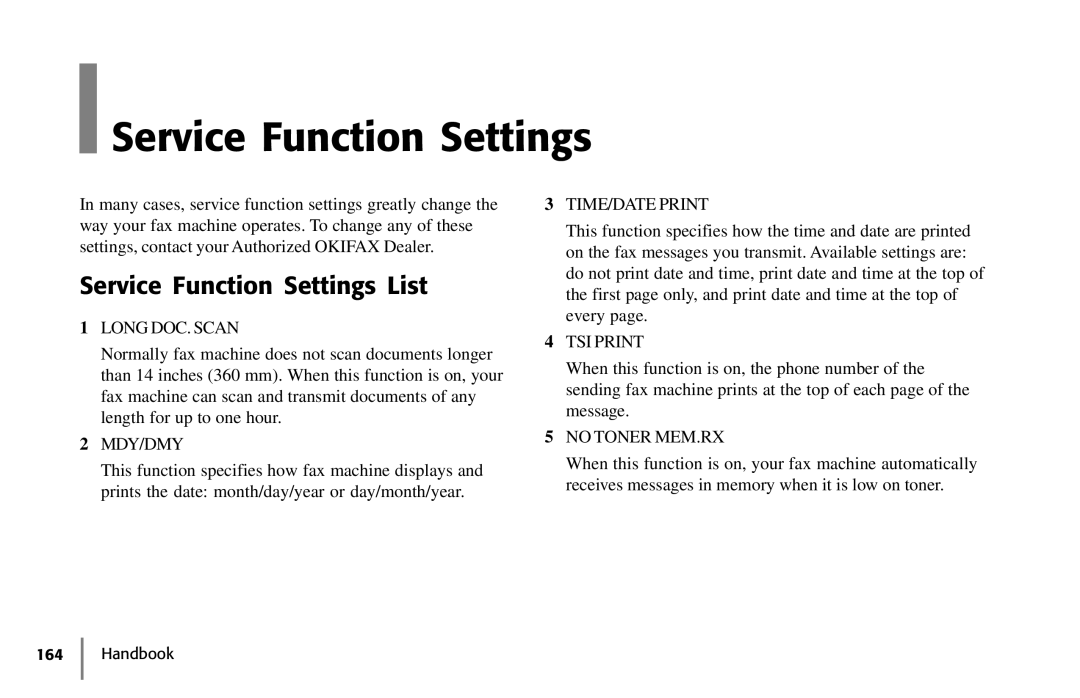 Samsung 5400 manual Service Function Settings List 