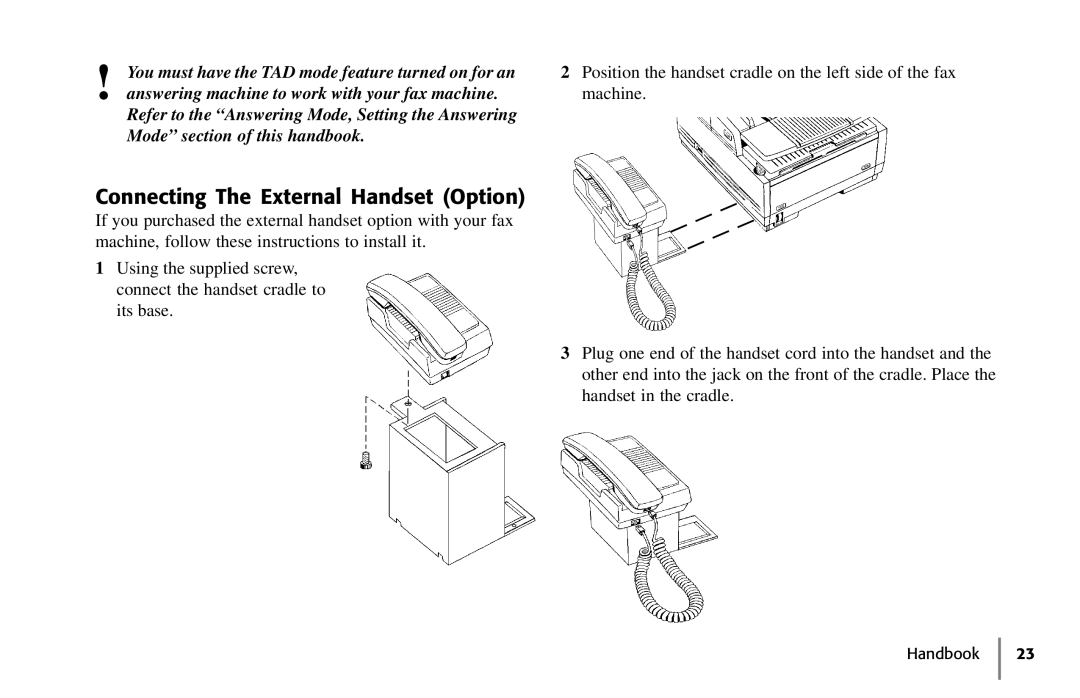 Samsung 5400 manual Connecting The External Handset Option 