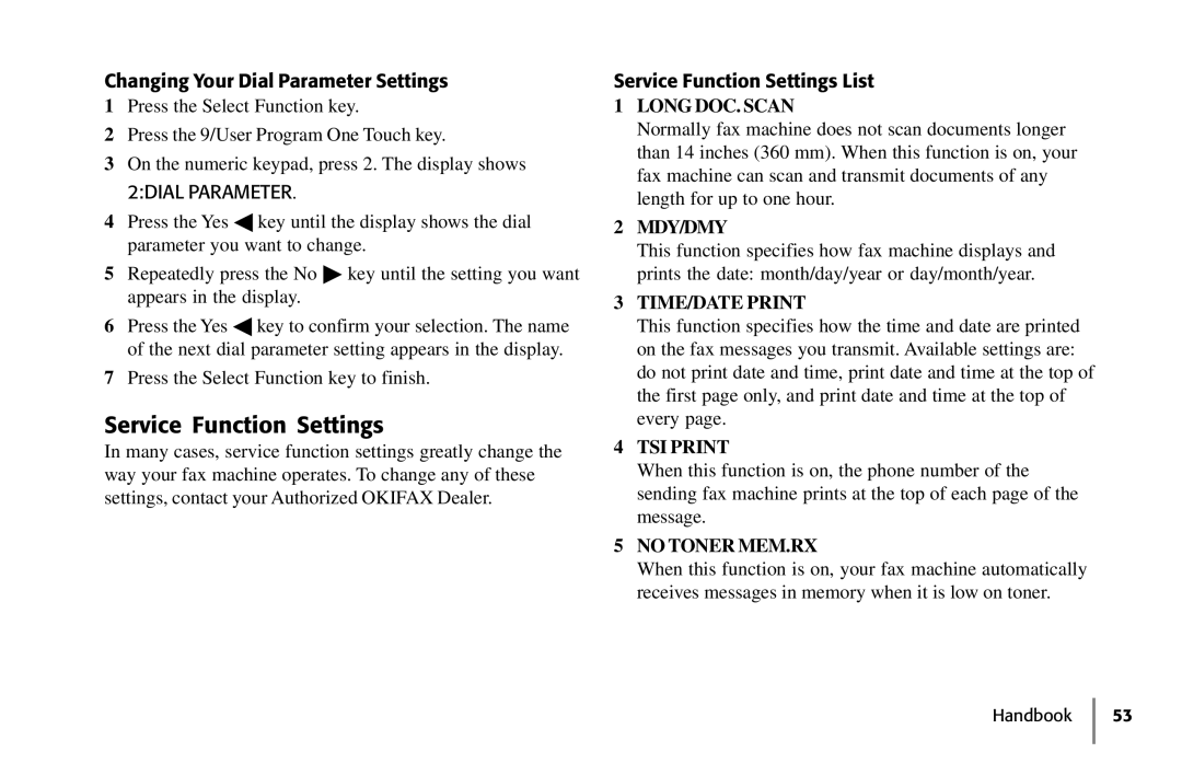 Samsung 5400 manual Service Function Settings, Changing Your Dial Parameter Settings, 2DIAL Parameter 