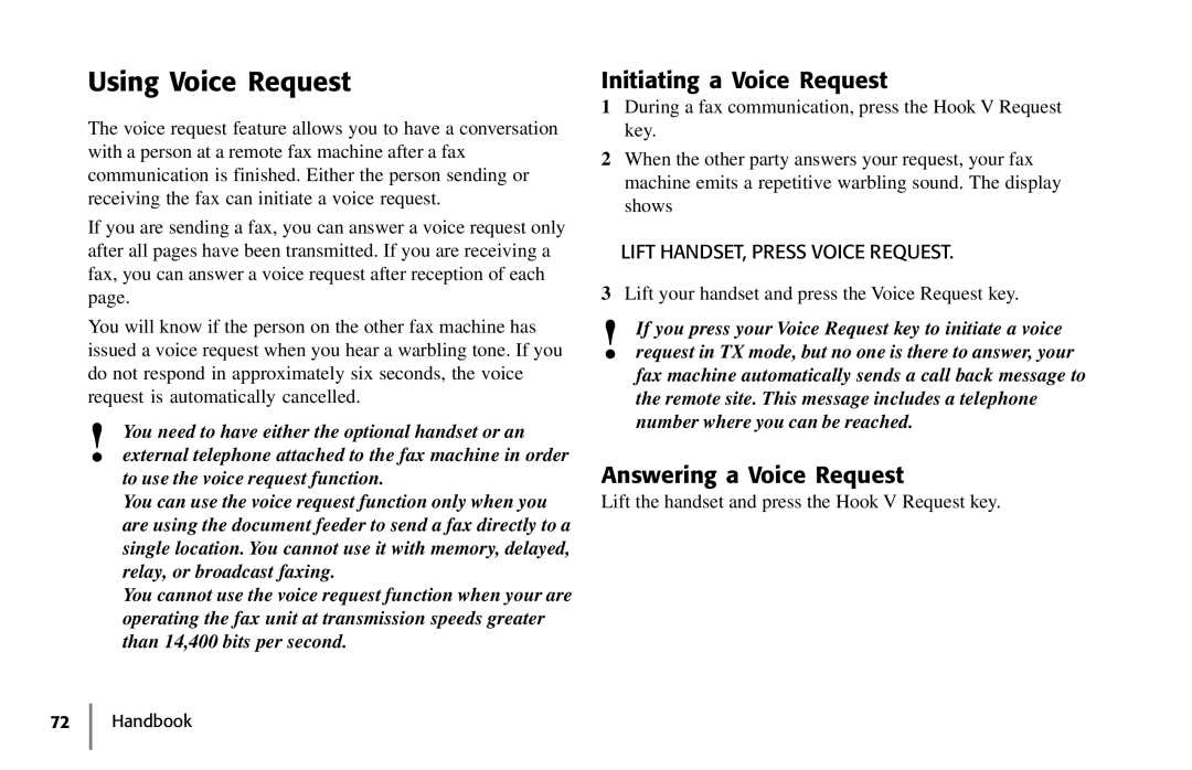 Samsung 5400 Using Voice Request, Initiating a Voice Request, Answering a Voice Request, Lift HANDSET, Press Voice Request 