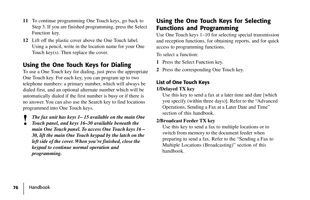 Samsung 5400 manual Using the One Touch Keys for Dialing, List of One Touch Keys 