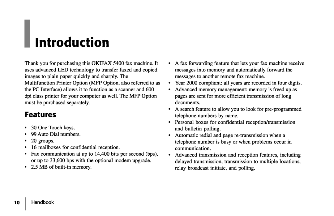 Samsung 5400 manual Introduction, Features 